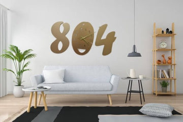 3D Wooden Wall Clock Golden Color | Elegant Home Decor Clock (Model 804)
