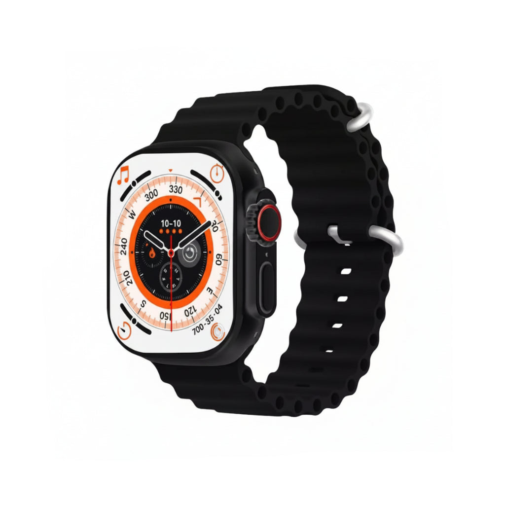 Smartwatch with an orange band on a white background