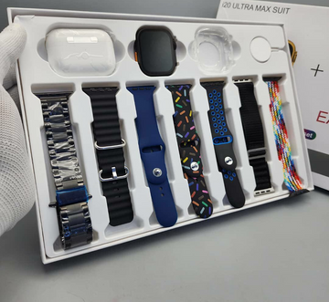 I20 Ultra Max Suit Smartwatch 10-in-1 Combo | 2.3" Large Display, 7 Color Straps + AirPods 2 | Complete Smartwatch & Earbuds Set for Men & Women