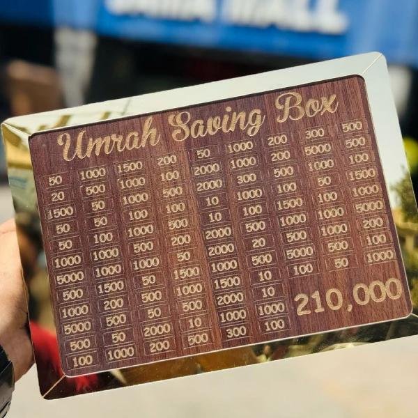 Umrah Saving Box Premium Wooden Money Box for Umrah & Hajj | Lockable Dark Brown Design Save up to 210,000