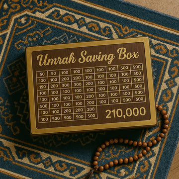 Umrah Saving Box Premium Wooden Money Box for Umrah & Hajj | Lockable Dark Brown Design Save up to 210,000