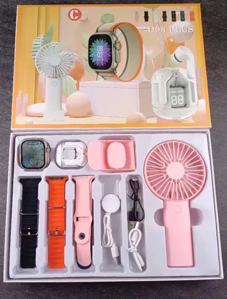 D96 Plus Smartwatch Combo LCD Display, Wireless Earphones, Health Tracking, Smart Notifications & Built-in Fan