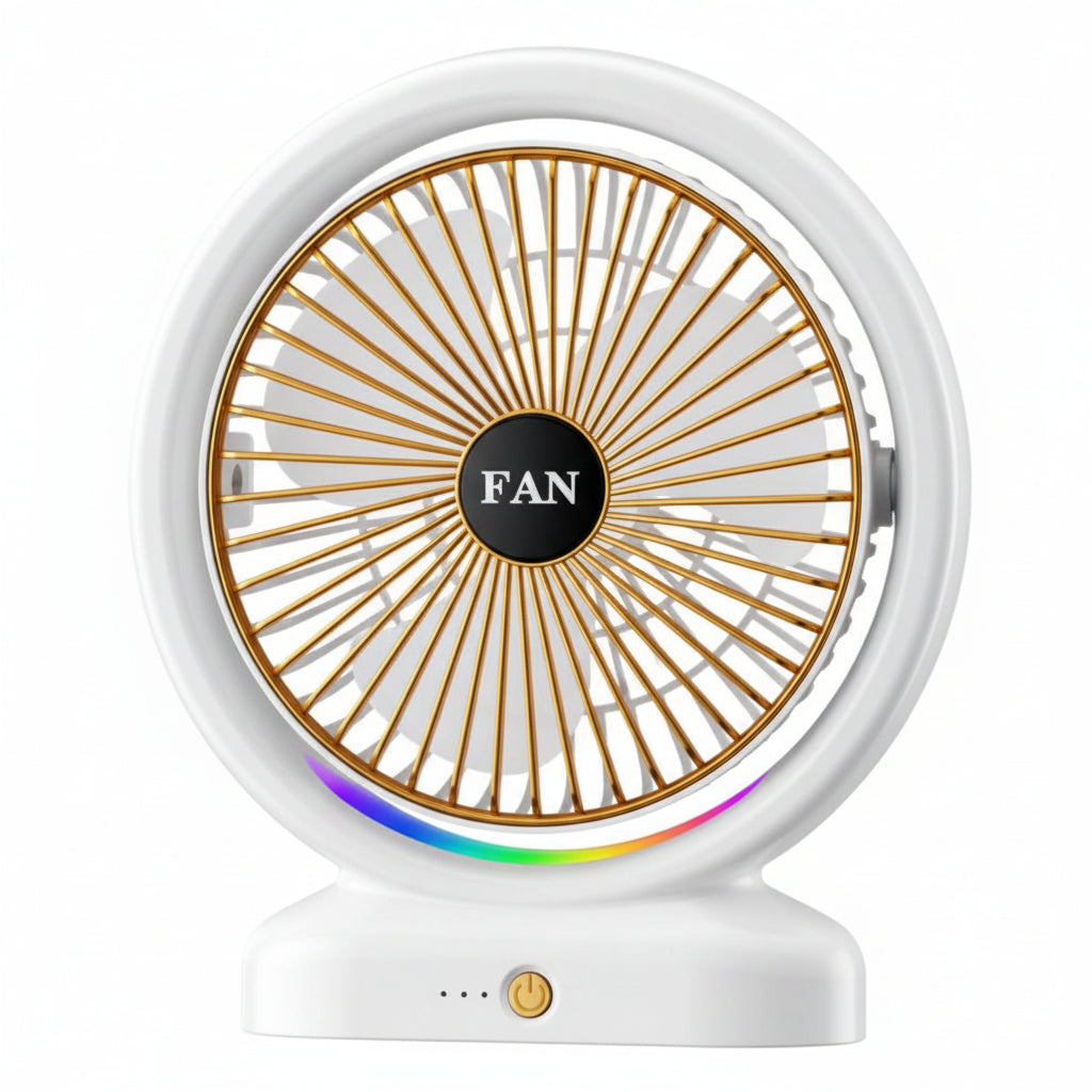Small fan with visible brand logo in a room setting