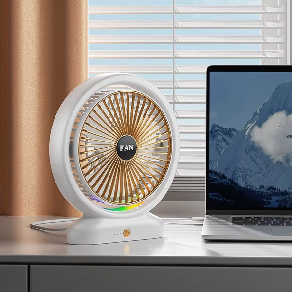 Rechargeable Desktop Mini Fan with 3 Speeds & Colorful LED Lights | Quiet USB Table Fan for Home, Office & Outdoor Use