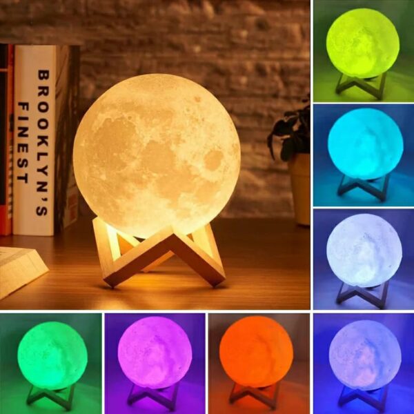 🌕 LED Moon Lamp 3D Printed Lunar Night Light 8 Colors 15cm