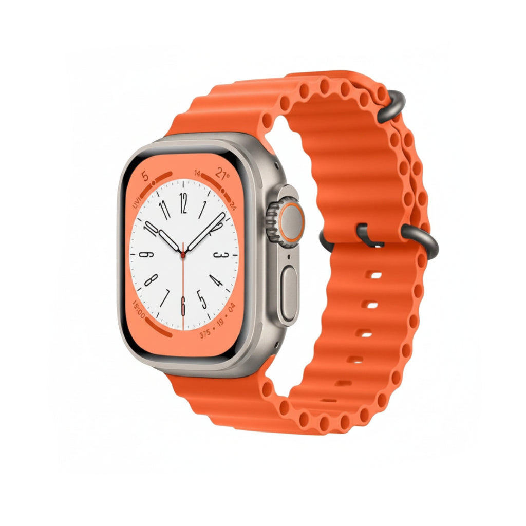 Smartwatch with an orange band on a white background