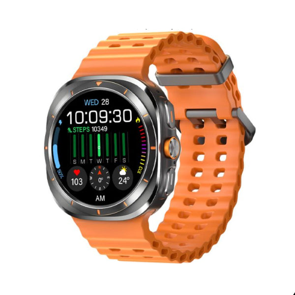 Smartwatch with an orange band on a white background