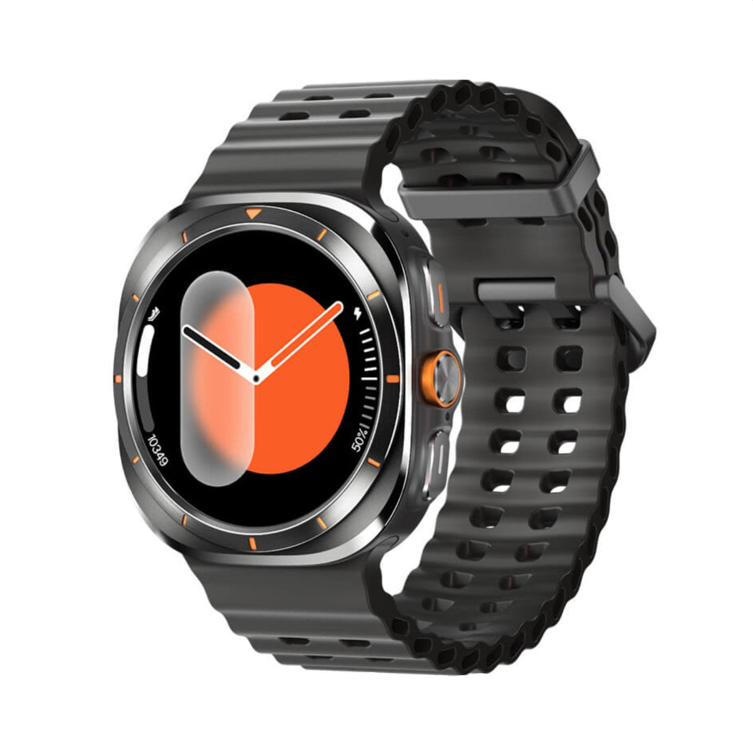 Smartwatch with an orange band on a white background
