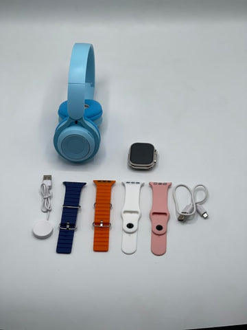 Ultra 2 Smart Watch Bundle Includes Free P47 Wireless Headphone + 7 Interchangeable Straps